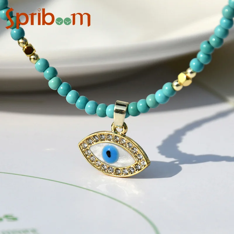 

Demon Eye Pendant Necklace for Women Blue Stone Beaded Necklace Female Aesthetic Jewelry Party Accessories Girls Gift