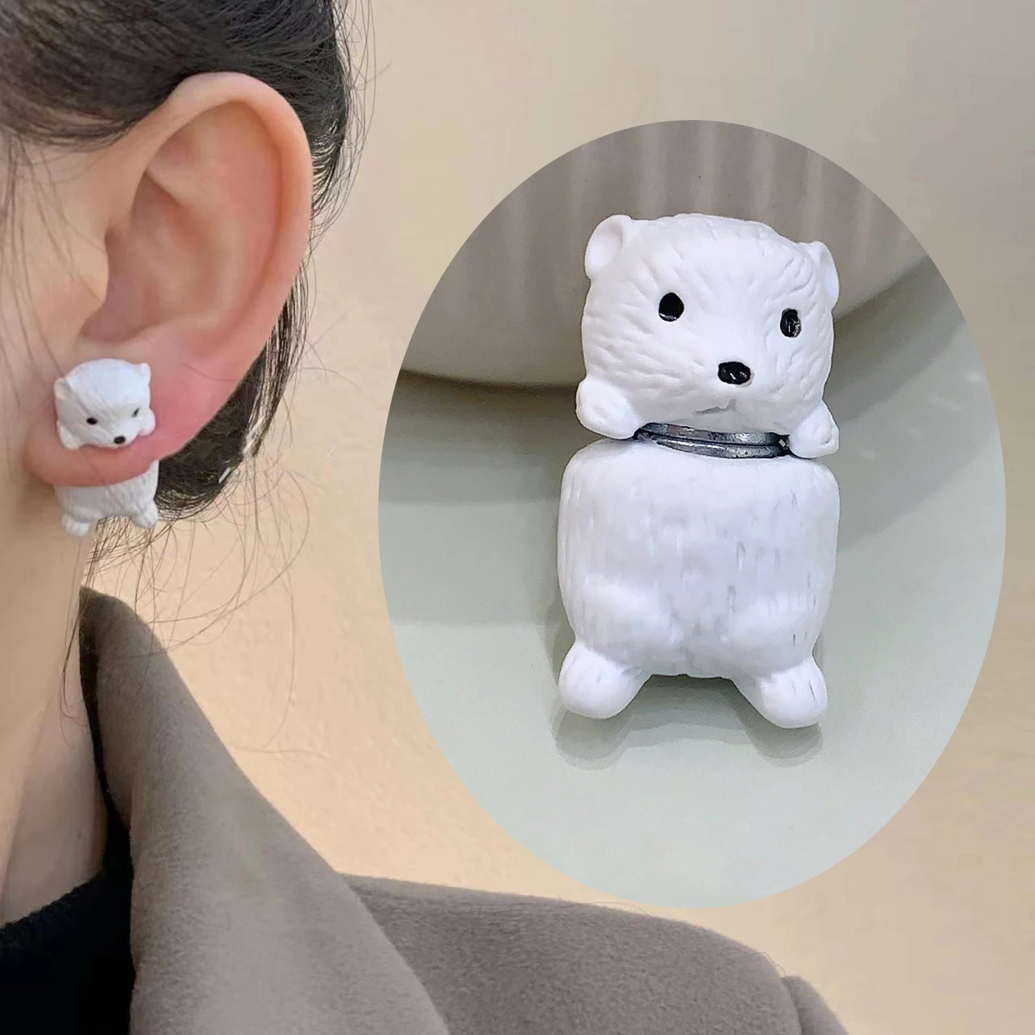 

1PC Resin Bear Stainless Steel Strong Magnet Magnetic Ear Clip Stud Set Non Piercing Earrings For Girlfriend Lover Jewelry Gif