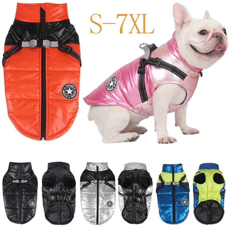 

Warm Dog Jacket with Harness for Small Medium Large Dogs Reflective Puppy Outfits French Bulldog Chihuahua Coat Yorkies Vest