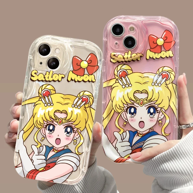 S-Sailors M-Moons 3D Wave Phone Case For Samsung Galaxy S25 S24 S23 S21 S20 FE Plus Ultra 5G Girls Gift Soft Silicone Back Cover