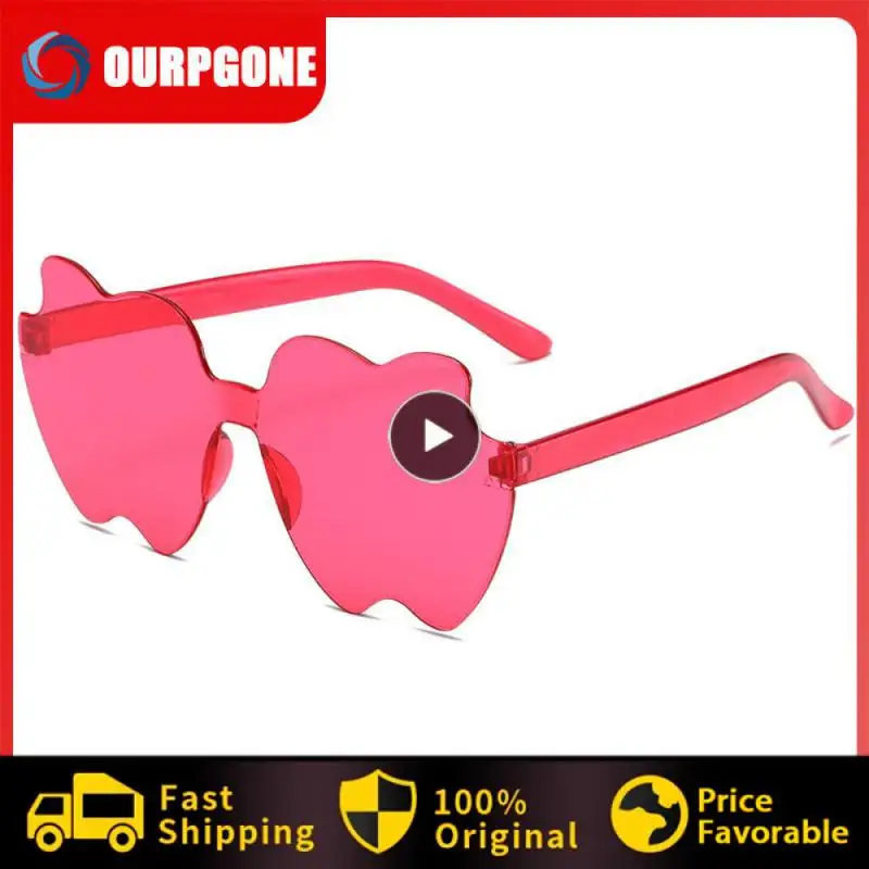 

1PCS Outdoor Heart Sunglasses Rimless Sunglasses For Women Heart Shaped Glasses Trendy Transparent Candy Color Eyewear Party