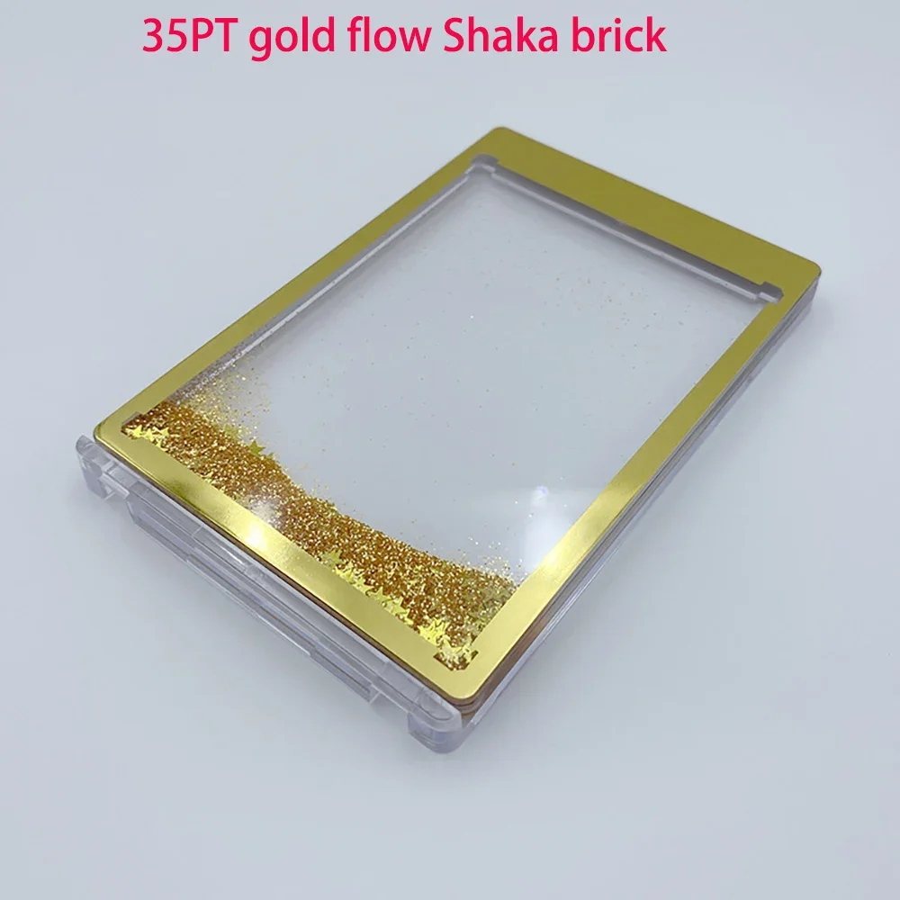 

35PT TCG Card Frames for YGO/PKM Cards Acrylic Transparent Collection Golden Border Quicksand Strong MagneticSleeves Storage Box