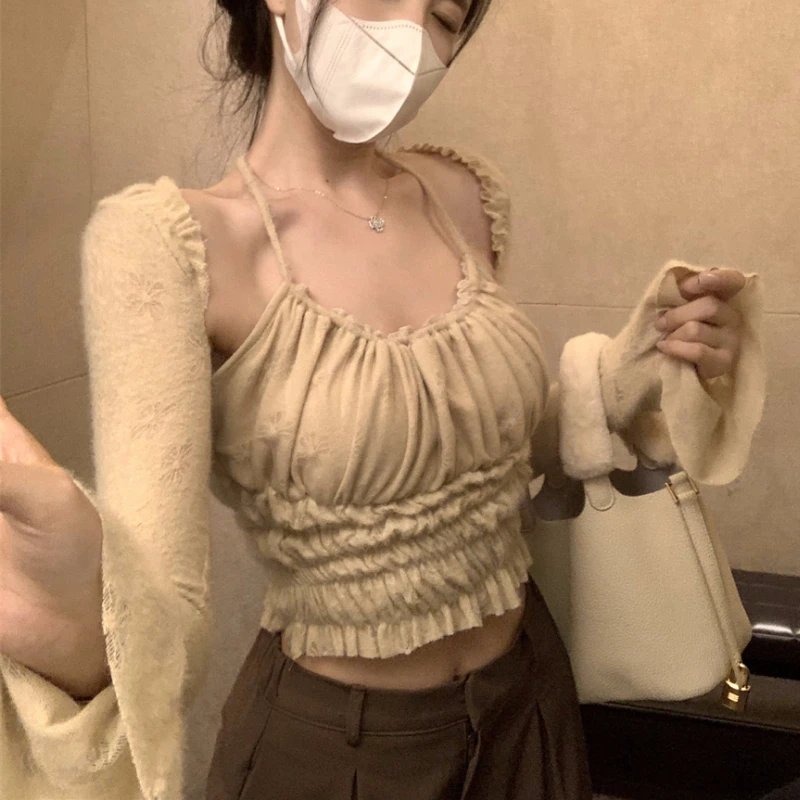 

Женский свитер с длинными рукавами, теплый мягкий кашемировый облегающий пуловер в корейском ретро-стиле из двух предметов, зима 2022