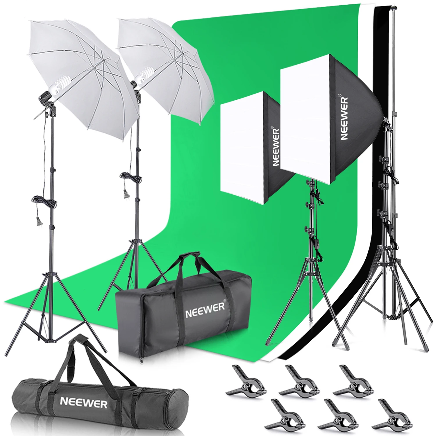 

Neewer 2.6M X 3M/8.5ft X 10ft Background Support System And 800W 5500K Umbrellas Softbox Continuous Lighting Kit