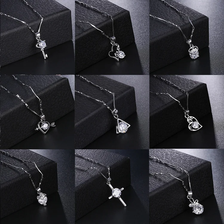

925 Sterling Silver Dazzling Zircon Love Heart Shape Pendant Necklaces For Women Valentine's Day Gift Jewelry