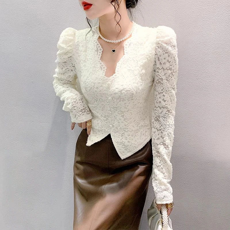 Милые модные кружевные просвечивающие футболки для девочек блузка женские топы