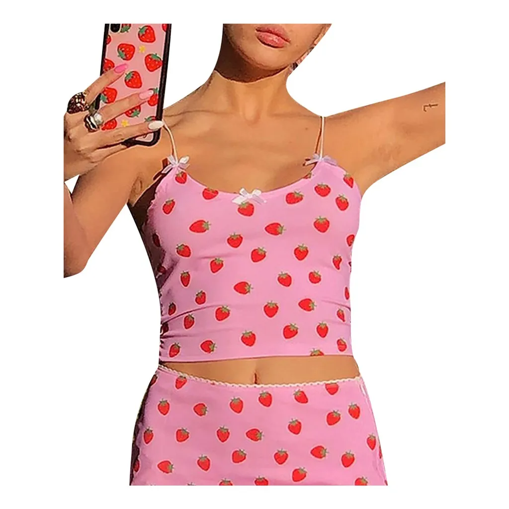 

2021 Fashiobn Lady Sleeveless Strawberry Print vest