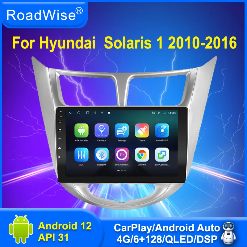 Roadwise-Radio Multimedia con GPS para coche, Radio con DVD, Android, Carplay, 2 din, IPS, 4G, Wifi, para Hyundai Solaris 1 Accent 2010 -2016