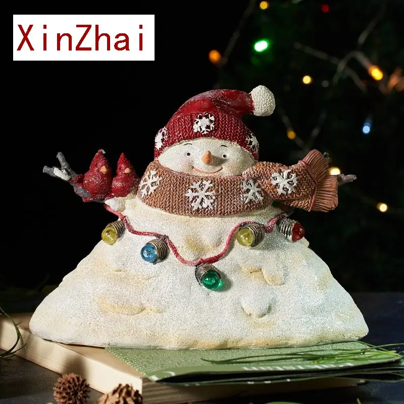 

Vilead Resin Snowman Figurines Indoor Christmas Decoration with LED Holiday Winter Lighted Statue Table Fireplace Mantle Shelf