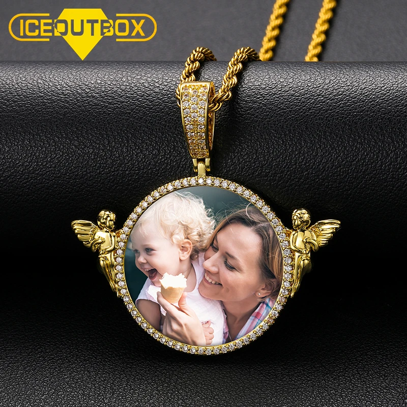 

Double Angel Customize Picture Pendant For Men Women Necklaces Round Jewelry Family Image Personalized Anniversary Engrave Name