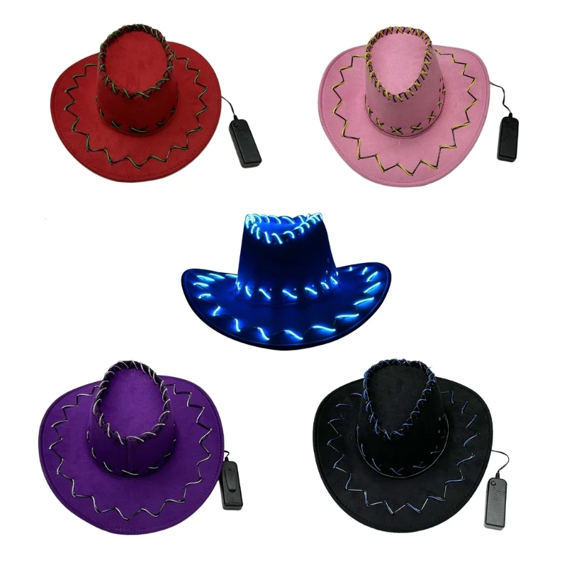 

Adjustable Flashing Cowboy Hat Women Carnivals Hat Light Up Fedora Hat Accessory Wholesale