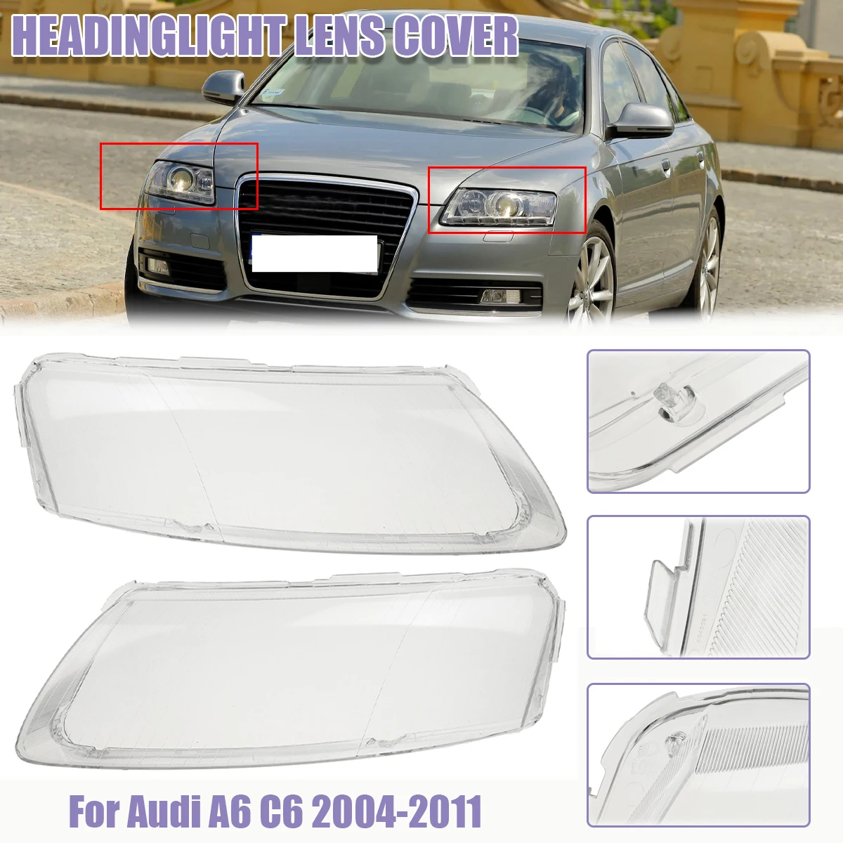 

Крышка объектива передней фары автомобиля для Audi A6 C6 2004-2011, стекло, авто корпус, абажур, прозрачная крышка фары