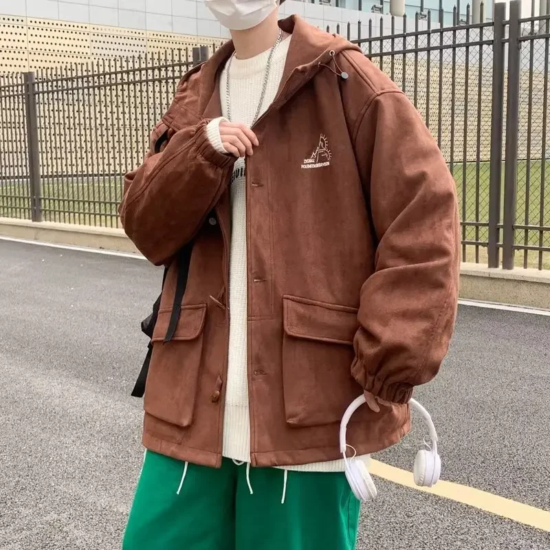 Куртка с капюшоном на пуговицах для мужчин и женщин японская винтажная простая