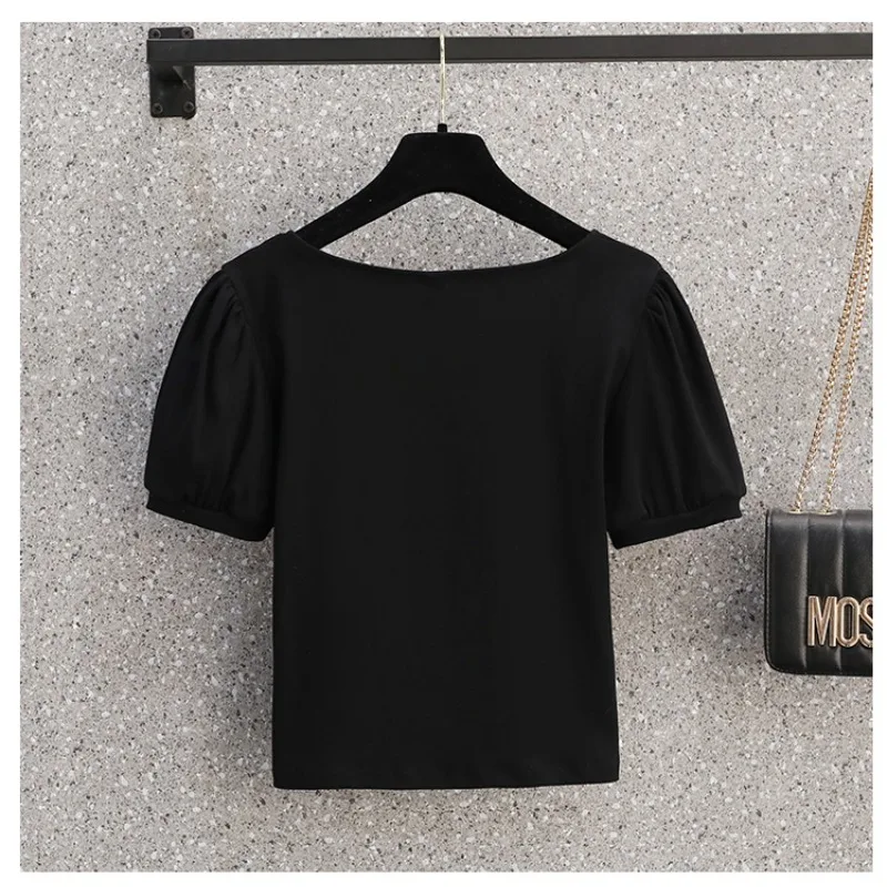 Женская Однотонная футболка с коротким рукавом и V-образным вырезом