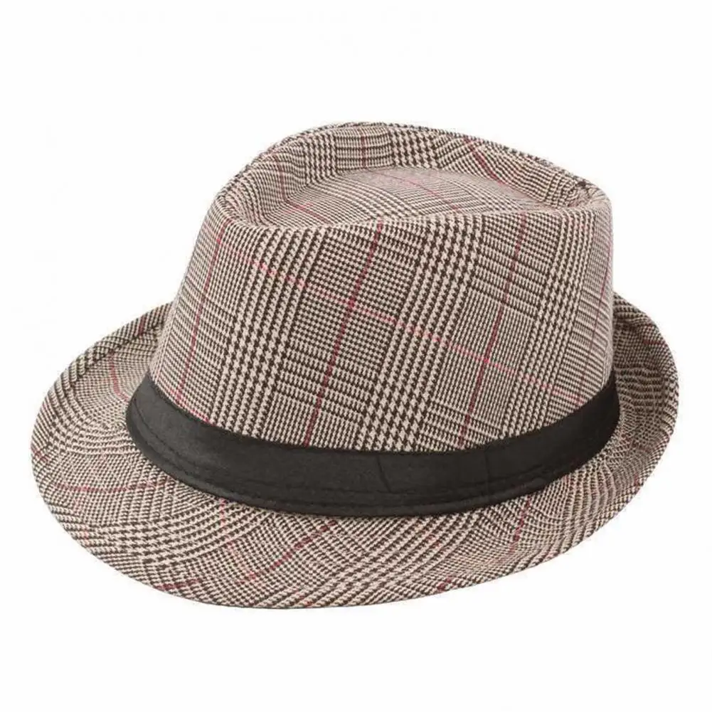 Men Hat Vintage Retro Lightweight Portable Washable English Stylish Classic Plaid Sunshade Anti-UV Hat Short Brim Men Hat