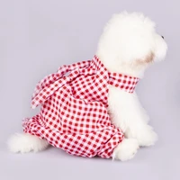 pretty pink plaid dog suspenders pet summer dog lace skirt for cat teddy pomeranian princess skirt puppy cute prom dress s xxl