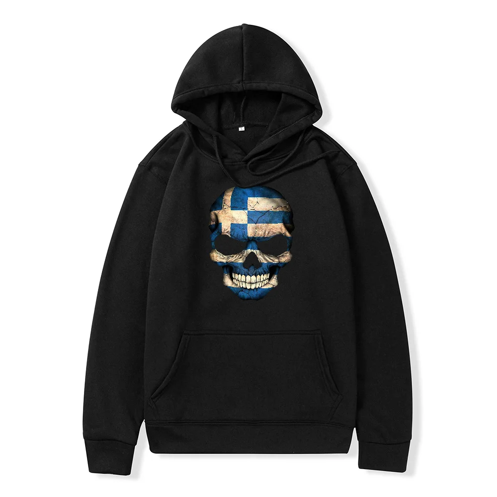 

Russian Flag Skull Creative Design Spring Autumn Men's Hoodie Retro Street Sweatshirt Cotton Solid Color Long Sleeve Sweater