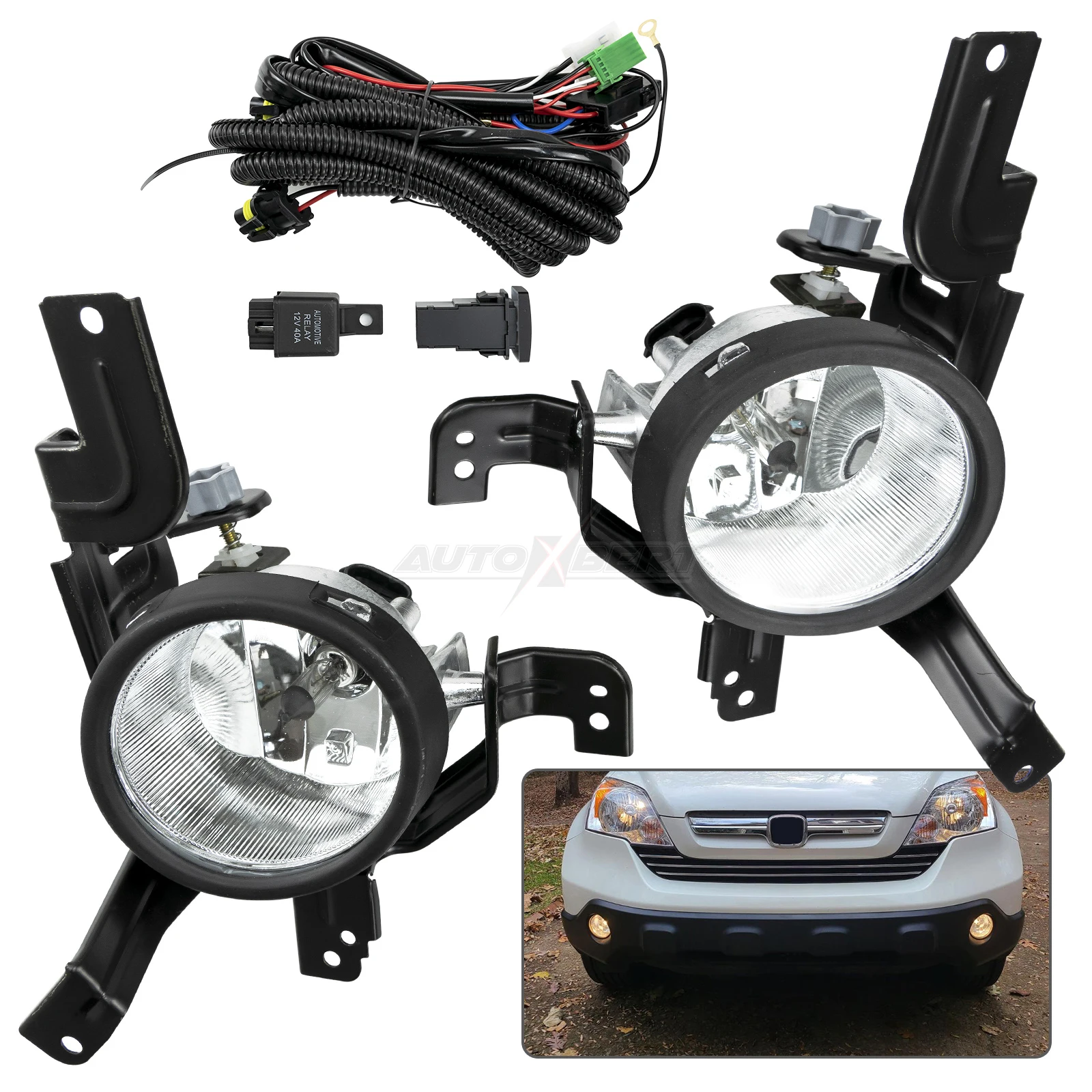 

1 пара противотумансветильник фар переднего бампера в сборе 55 Вт для Honda CR-V 2007 2008 2009 EX / EX-L/ LX прозрачные линзы с лампами жгут проводов