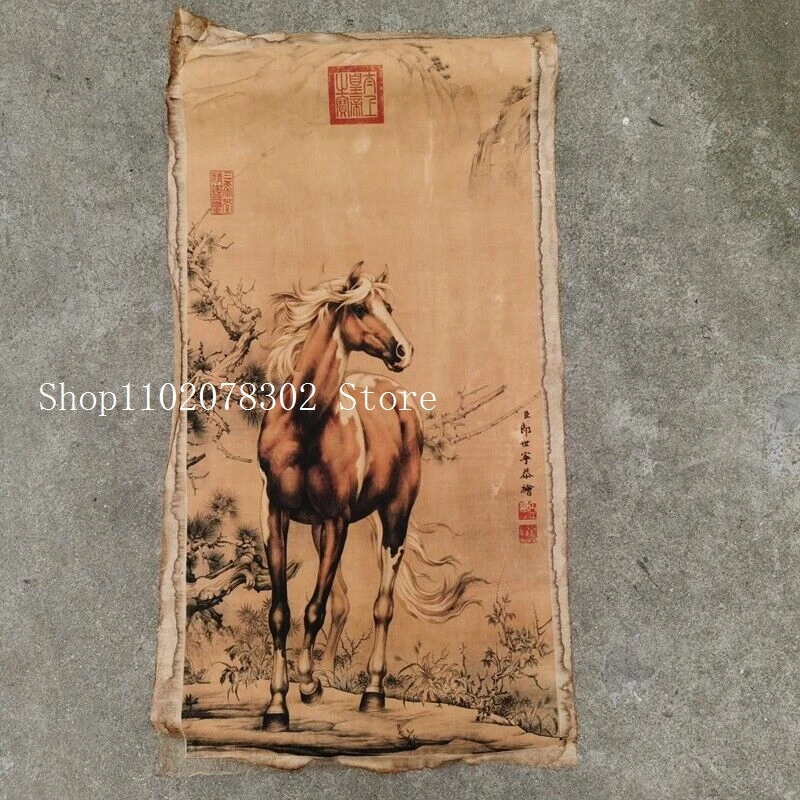 

Old Chinese calligraphy Scroll painting Hand Painted “Lang Shi ning horses” slic