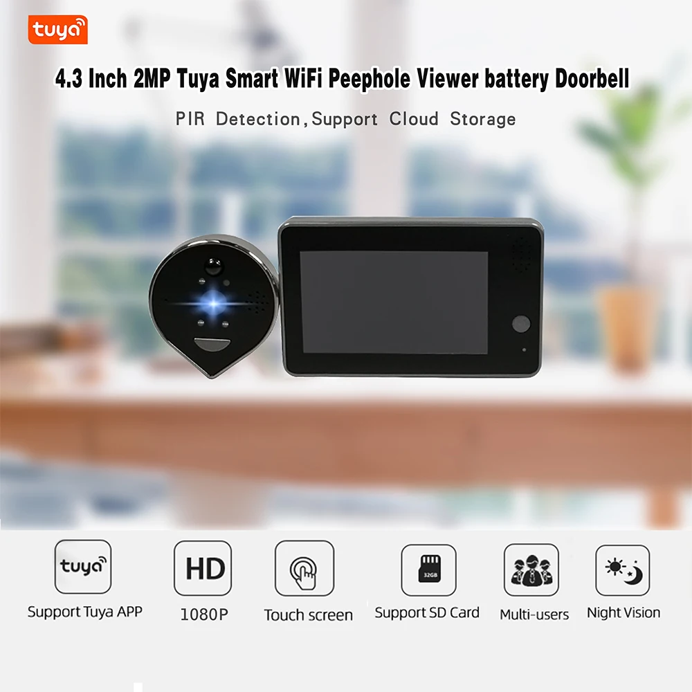 Tuya WiFi Video Door Peephole Camera Doorbell 1080P 4.3inch LCD Monitor Wireless Video Eye for Apartment Home Security Intercom