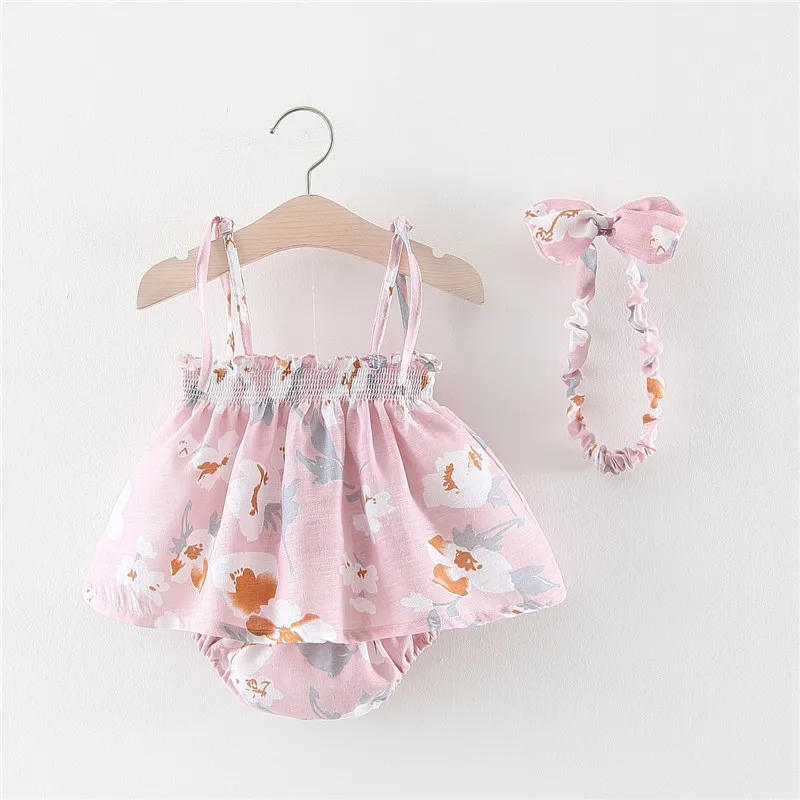 Newborn Baby Girls Clothes Sleeveless Dress+Briefs 2PCS Outfits Set Striped Printed Cute Clothing Sets Summer Baby Sunsuit 0-24M
