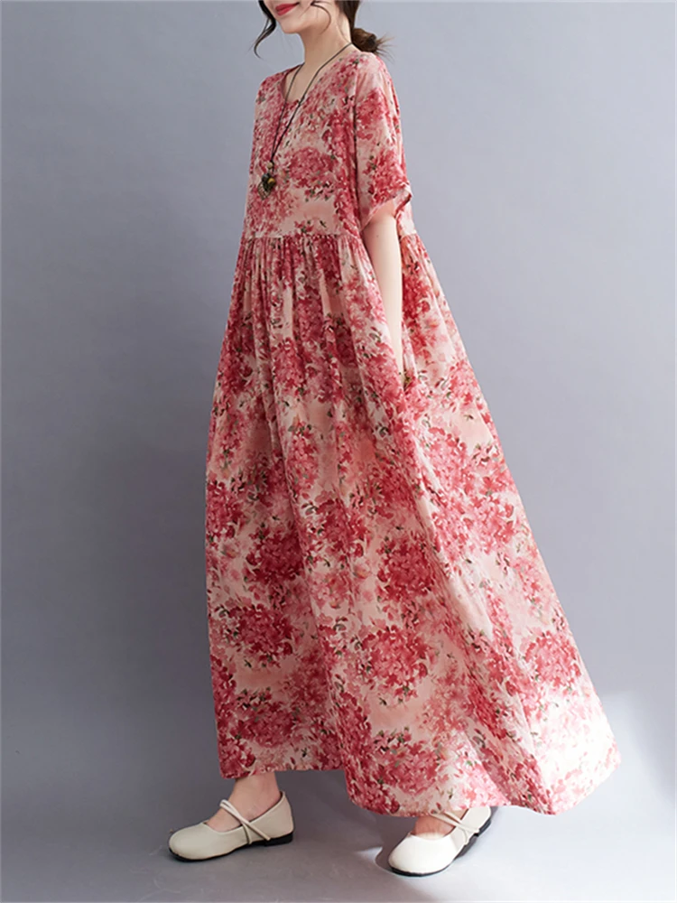 Женское винтажное Хлопковое платье с принтом повседневное Длинное свободное