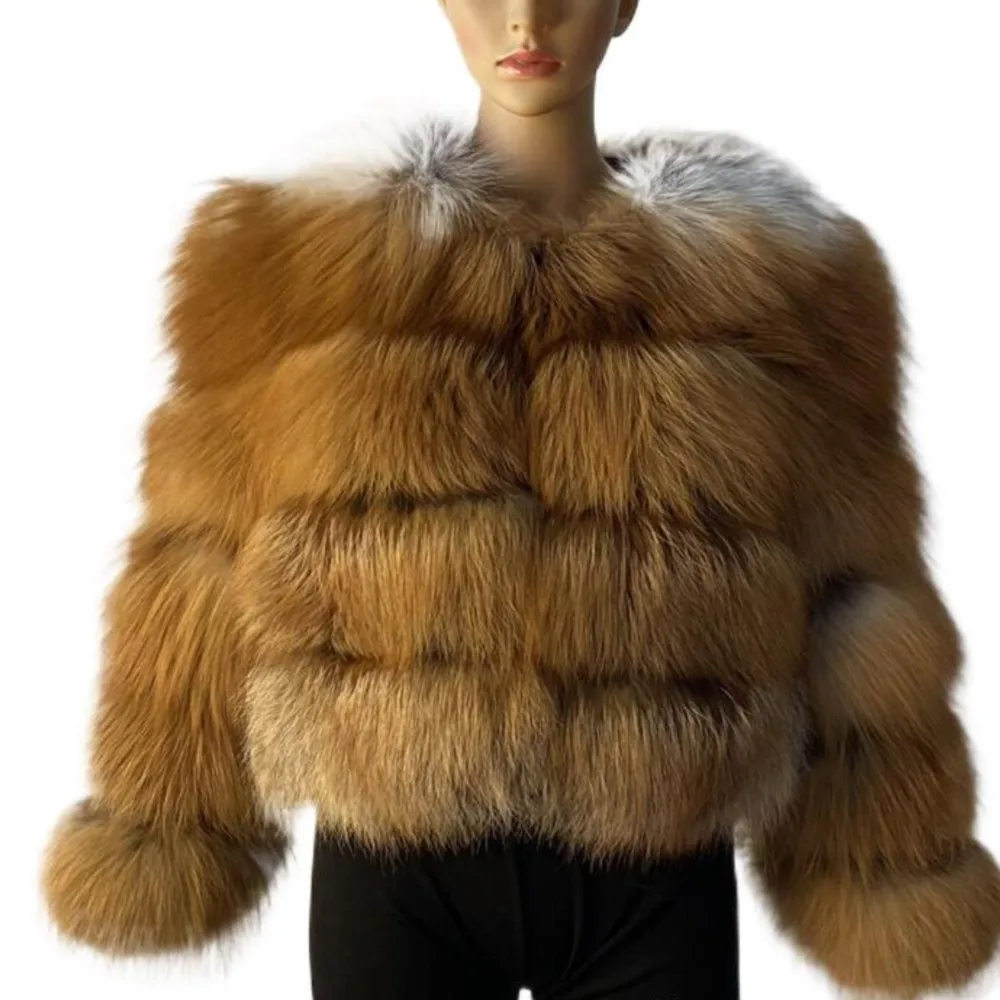 Women's Winter Luxury Real Raccoon Fur Coat  Silver Fox Top Hooded Natural Warm Thicken Jackets New Leather Fur Zipped Outwear