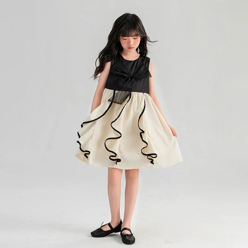 

Girls Sleeveless Dress 2023 New Children Summer Vest Clothing Kids Ruffled Princess Dress Mesh, #7437