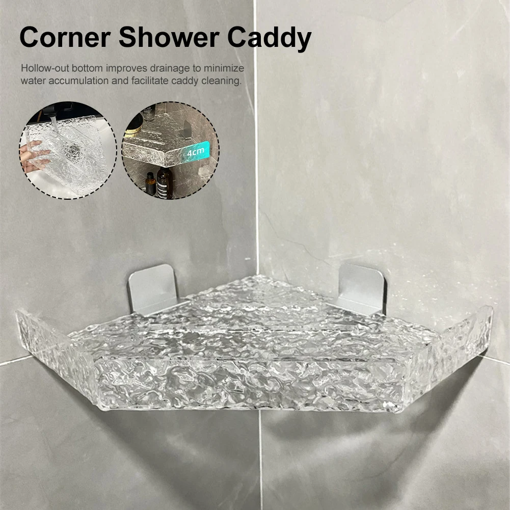 

Acrylic Bathroom Shelves Corner Shelf Shower Storage Rack Wall Mount Shampoo Toothbrush Cup Holder Home Bathroom Organizer