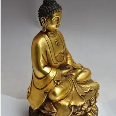 9-дюймовая тибетская буддийская фане бронзовая позолоченная статуя Будды