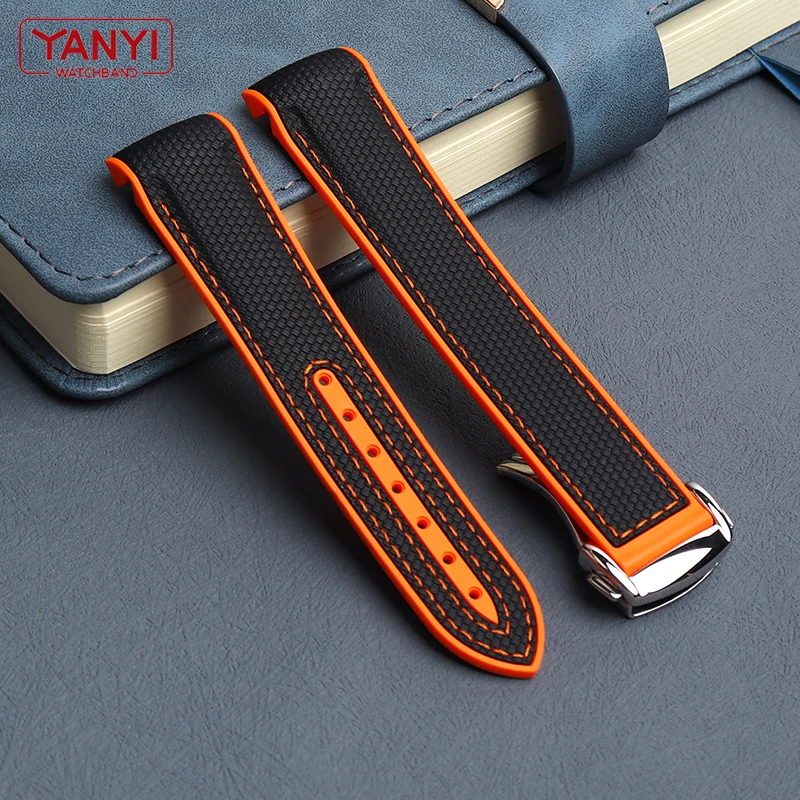Фото Ремешок резиновый для часов omega Watch band, Силиконовый складной браслет с застежкой и изогнутым концом, 19 мм 20 мм 21 мм 22 мм №1