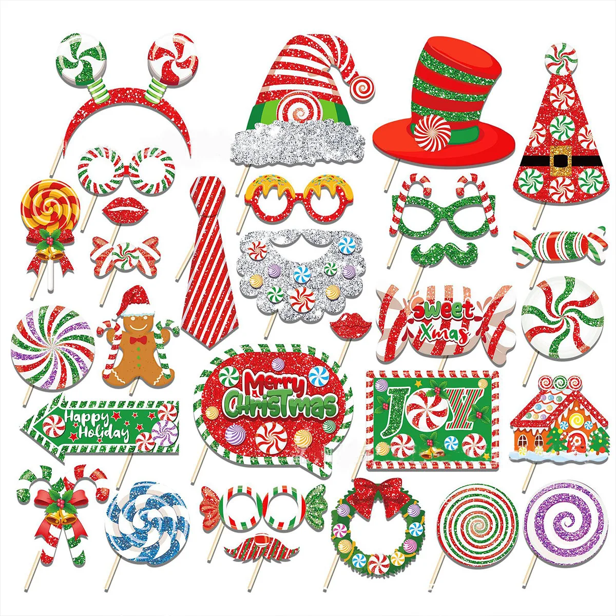 

Christmas Photo Props Santa Claus Beard Xmas Candy Photo Prop Merry Christmas Party Happy 2024 Noel Party Supplies Kids Favor