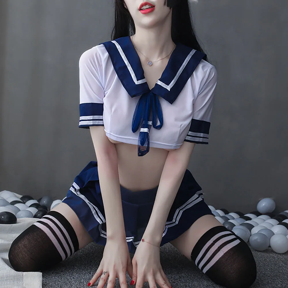 

Women Sexy School Student Girl JK Costume Cosplay Babydoll Sailor Suit Japanese Student Uniform Miniskirt Outfit role play 40