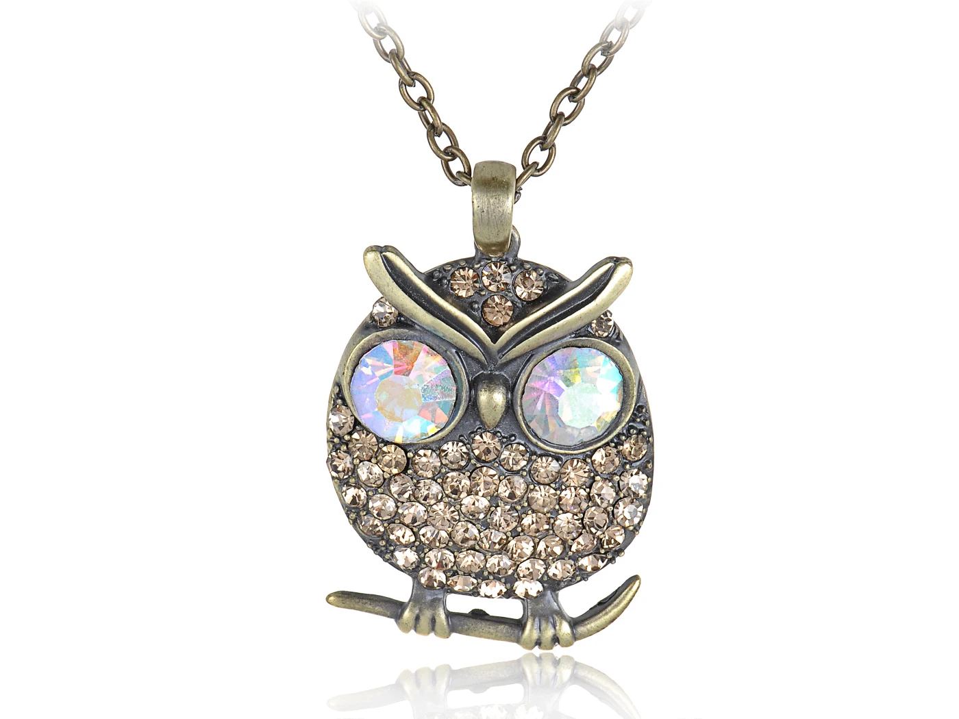 

Topaz Yellow AB Crystal Rhinestone Owl Big Eyed Jewelry Pendant Necklace