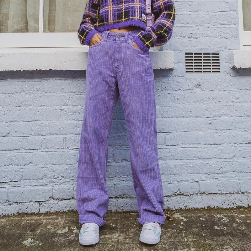 

Woman Pants Corduroy Y2K Cargo Straight Pants Purple Vintage 90s Streetwear E-girl Baggy Joggers Female High Waist 2021 Trousers