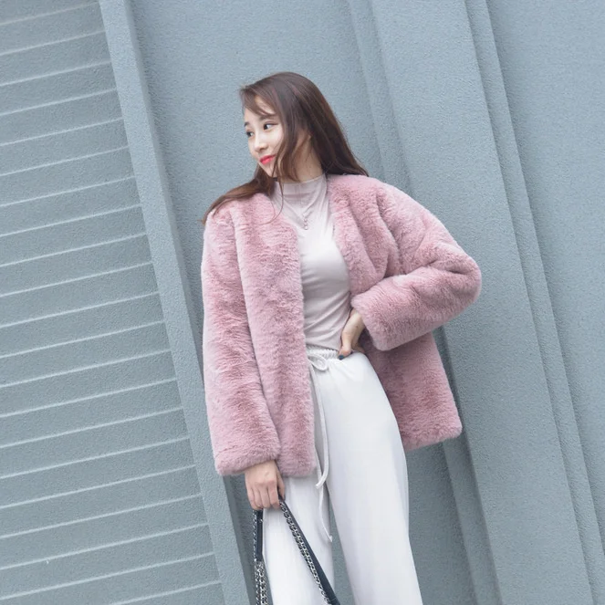 ICCLEK Haining 2021 mink fur imitation fur Rex Rabbit Plush coat women's autumn and winter new Korean mid length coat thickened