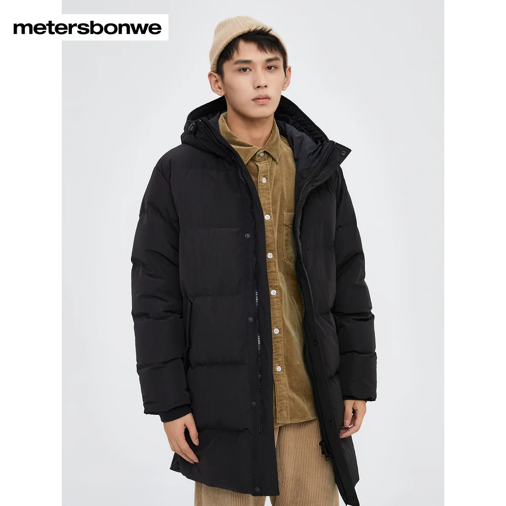 Metersbonwe Men's 22 New Winter Solid Color Stand Collar Hooded Down Jackets 80% Duck Down Loose Thick Medium Length Warm Wear