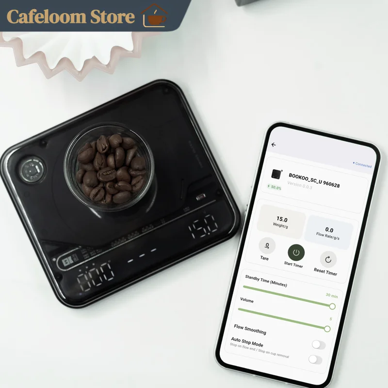 Фото Кофейные весы BOOKOO Themis Ultra Digital, полностью водонепроницаемые, Bluetooth, с таймером, черные, для эспрессо и пуровера №2