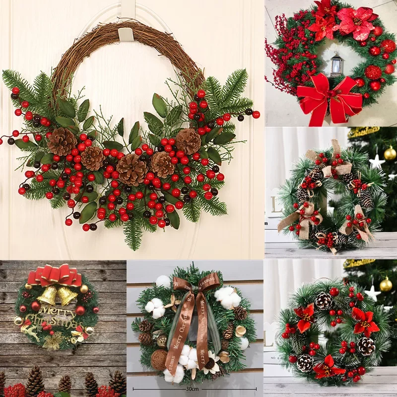 

1pc Christmas Rattan Wreath Pine Natural Branches Berries&Pine cones for DIY Christmas Wreath Supplies Home Door Decoration