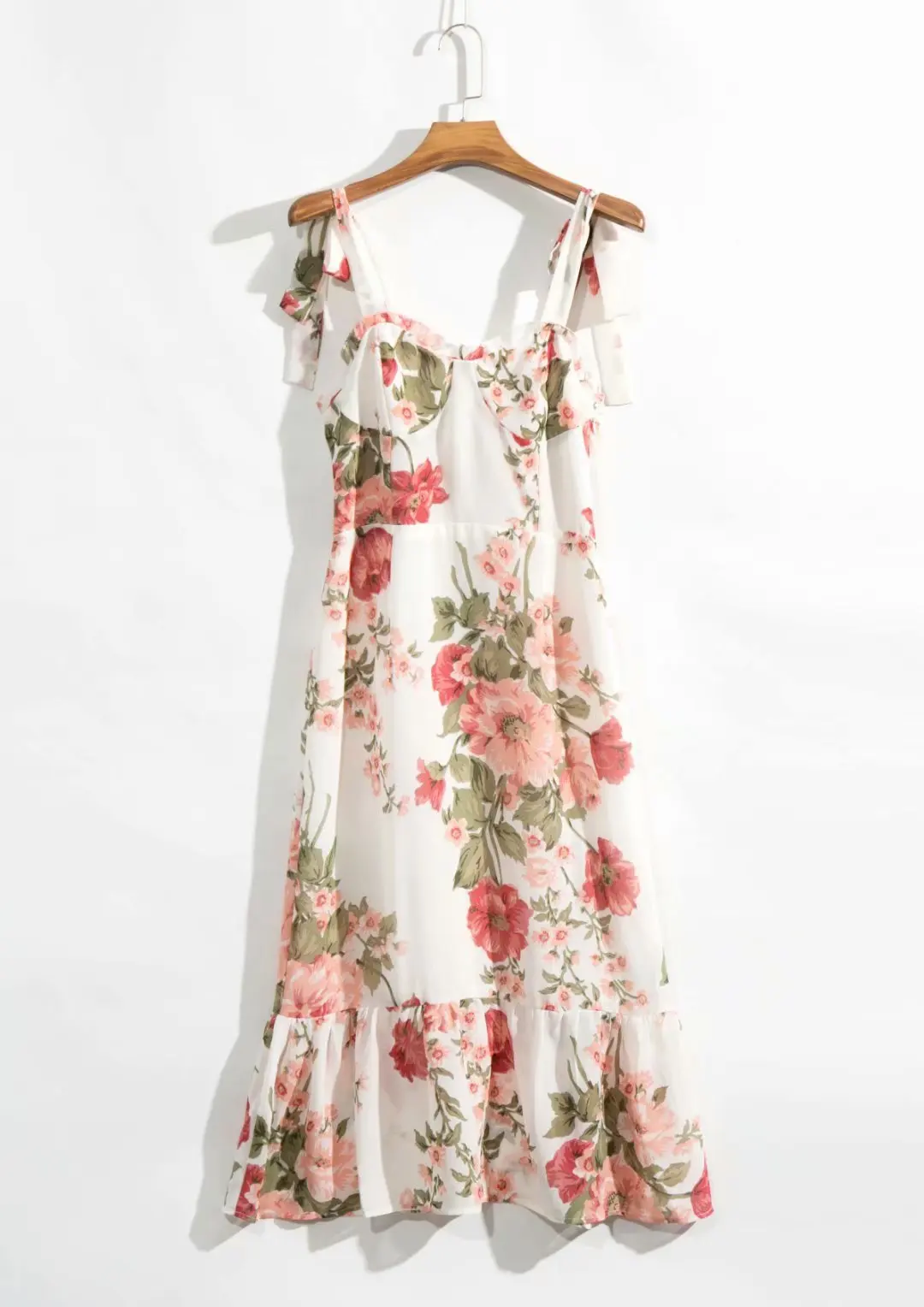 2023 Fall Women New Fashion All-match Flower Print Shoulder Spaghetti Strap Slim Body Cottagecore Dress Female Short Fairy Dress