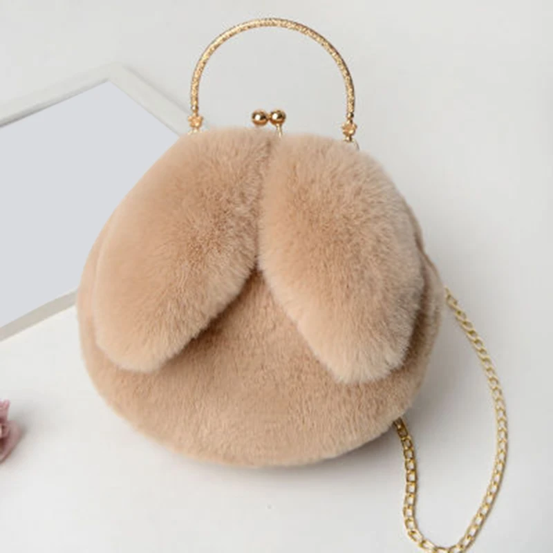 

Bags New Women Plush Mini Shoulder Bag Female Messenger Bags Purses Soft Cute Rabbit Ears Crossbody Bags For Women