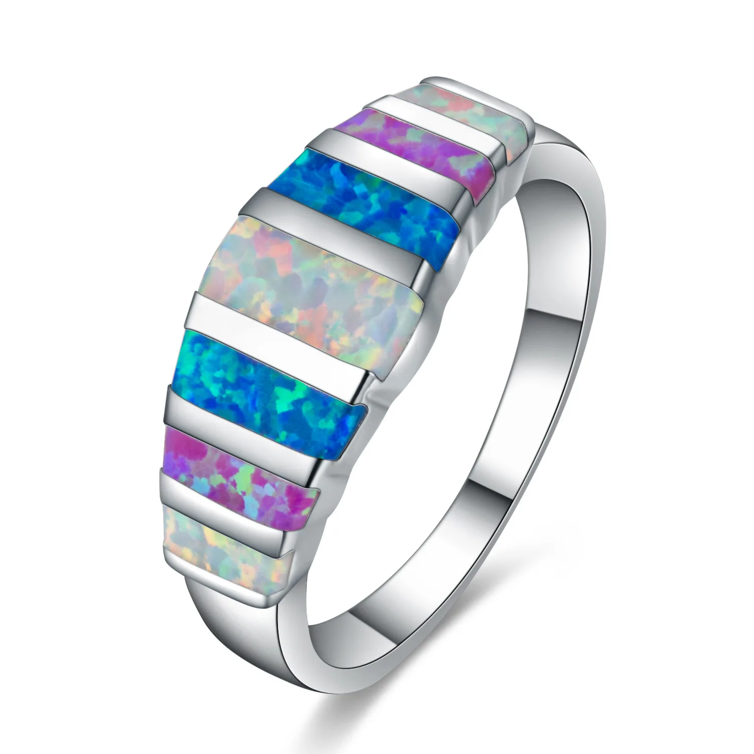 

Cross-border accessories fashion jewelry in Europe and the United States platinum rectangular Opal Ring Men’s and women’s ring