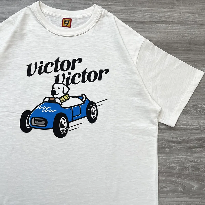 

Men Women High Street Loose Slub Cotton White Human Made T Shirts Top Quality Racing Dog Graphic T-Shirt Tee Inside Tags