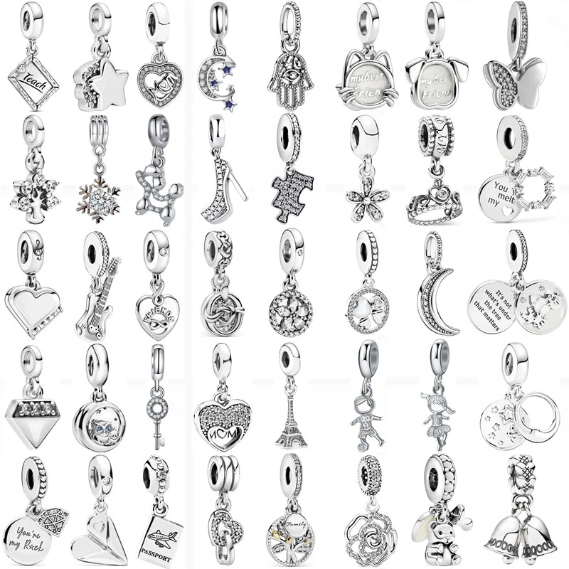 Solid silver pendant flower boys and girls family pendant suitable for original bracelet women's beads