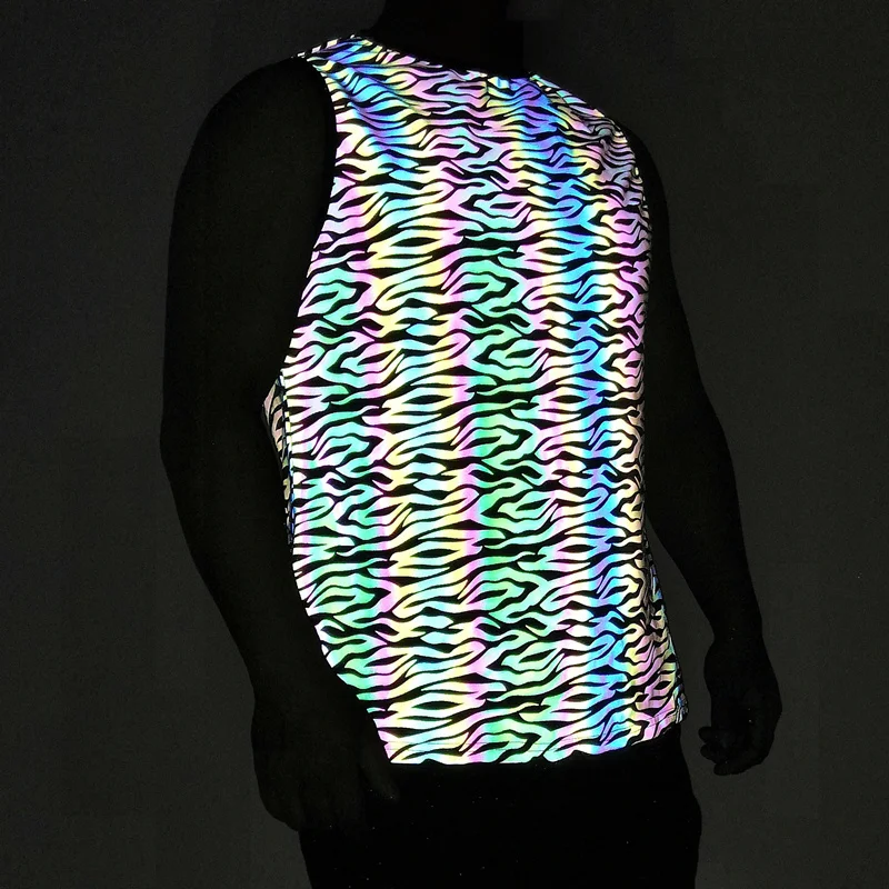 

Светоотражающая майка в полоску «Зебра» для мужчин, модная Радужная безрукавка в стиле Харадзюку, рубашка без рукавов, лето 2021