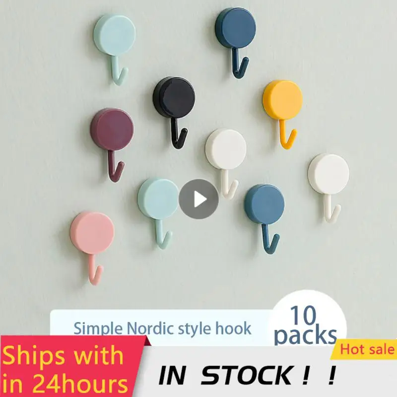 

10pcs Strong Non Marking Hooks Self Adhesive Wall Storage Hooks Key Holder Towel Hanger Home Kitchen Bathroom Multipurpose Hooks
