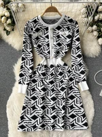 2022 new spring elegant chic knitted sweater dress women button up korean fashion vintage slim party dress robe femme vestidos