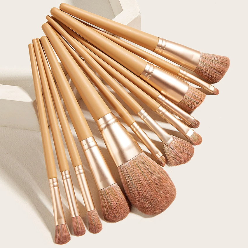 

SAIANTTH 12pcs Light Yellow Makeup Brushes Set Eyeshadow Loose Powder Brush Small Fan Colorful Bristle Make up Tools Foundation