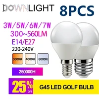 8pcs led bulb lamps g45 e14 e27 ac220v light bulb real power 7w 6w 5w 3w super bright for living room office kitchen