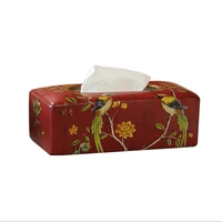 new american style study bedroom home furnishing wedding gift handicraft red ground to bird hand painted tissue box